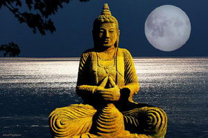 Meditating Statue Full Moon